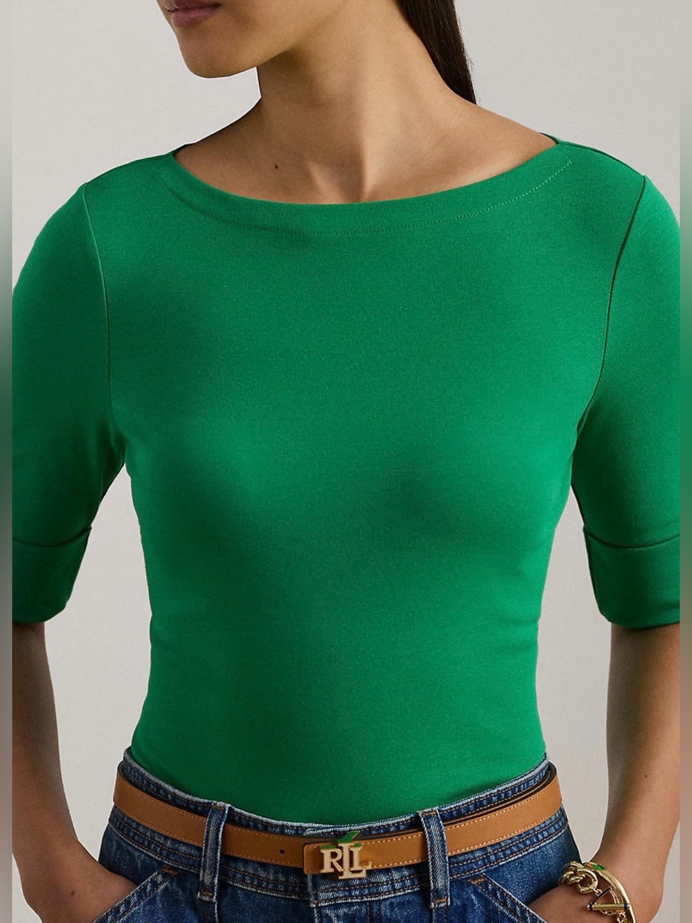 Ralph Lauren Emerald Green Women's T-Shirt Top Blouse Casual Old Money Fitted